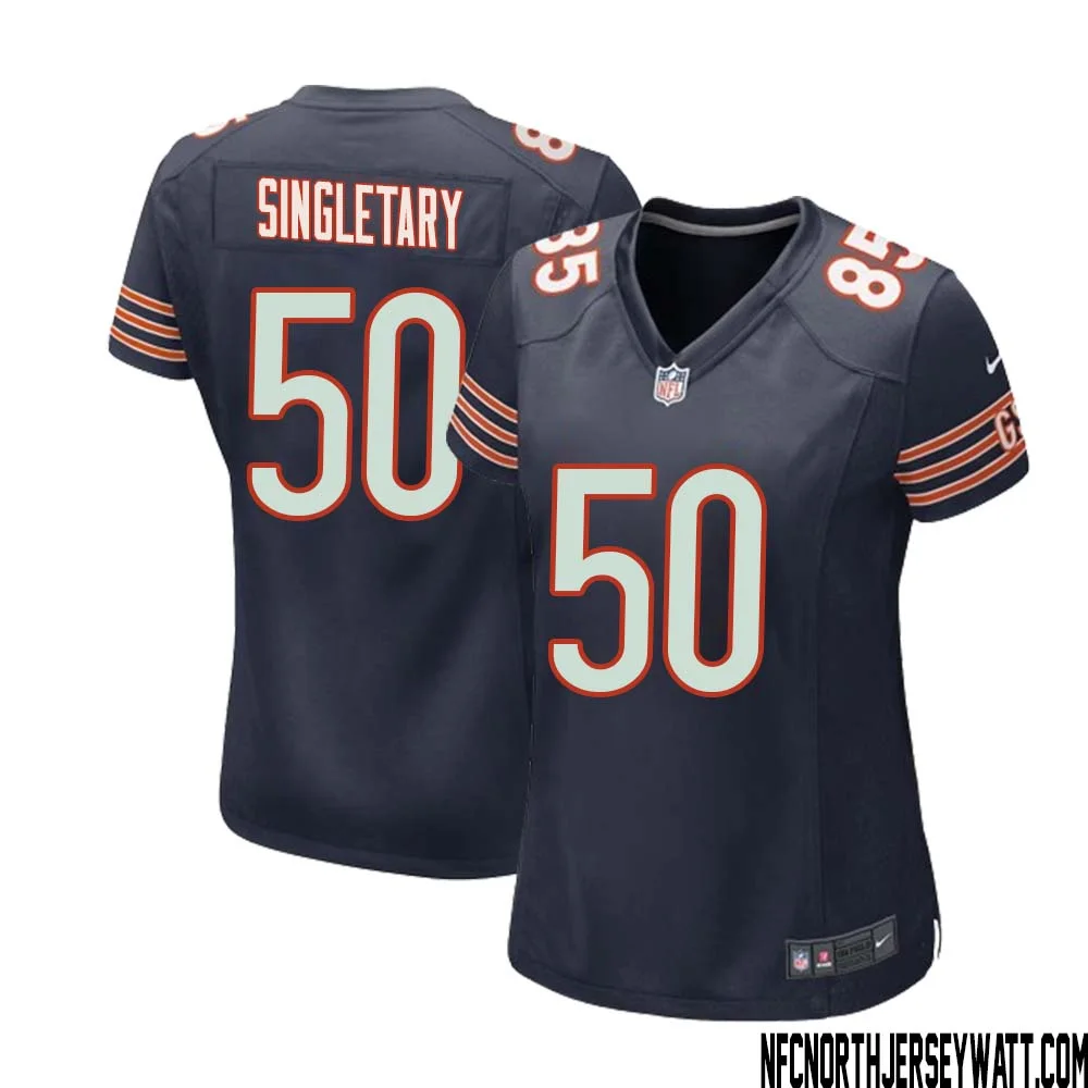Mike Singletary No 50 Chicago Bears Home Game Navy Jersey for Women