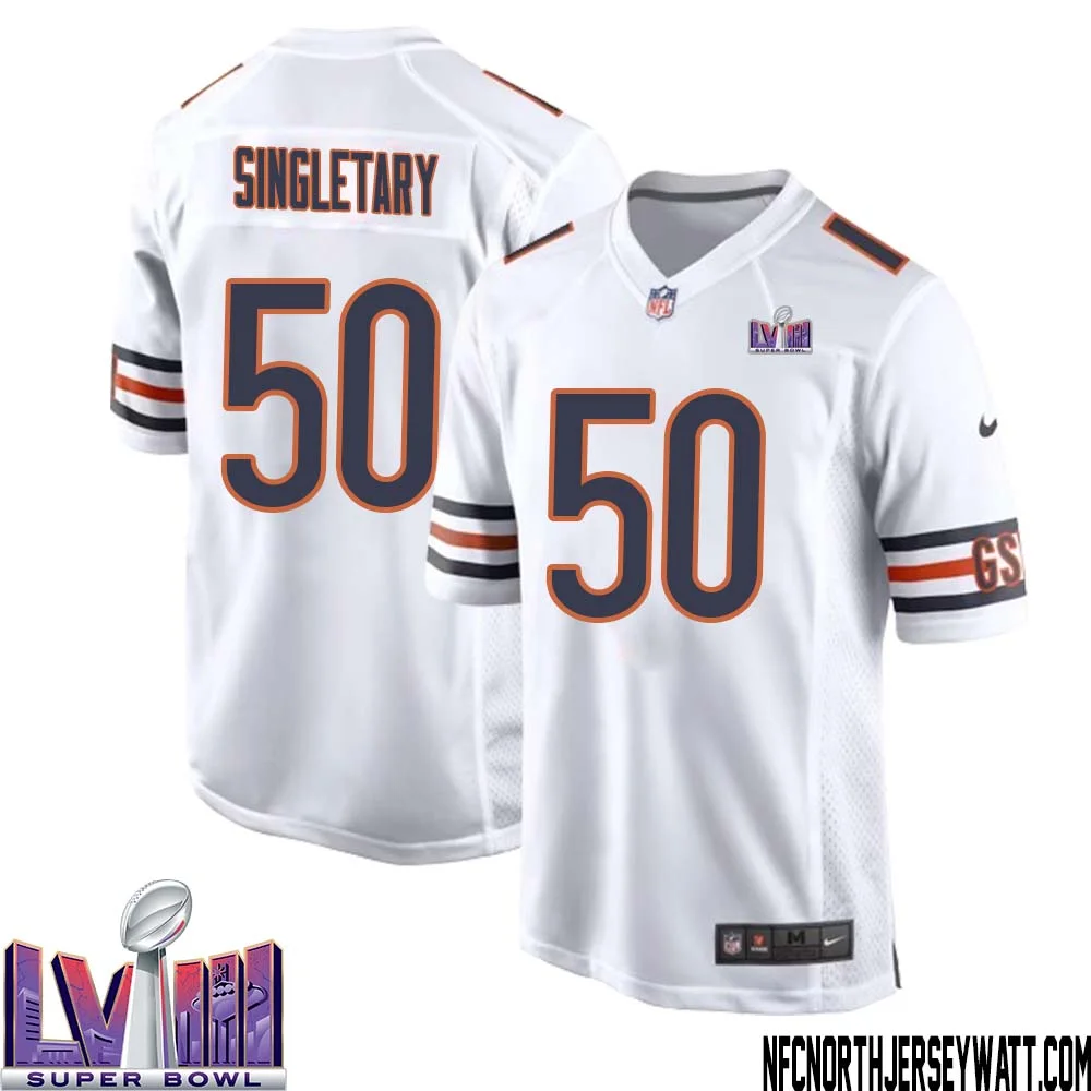 Mike Singletary No 50 Chicago Bears Super Bowl LVIII Away Game Jersey White for Men 1