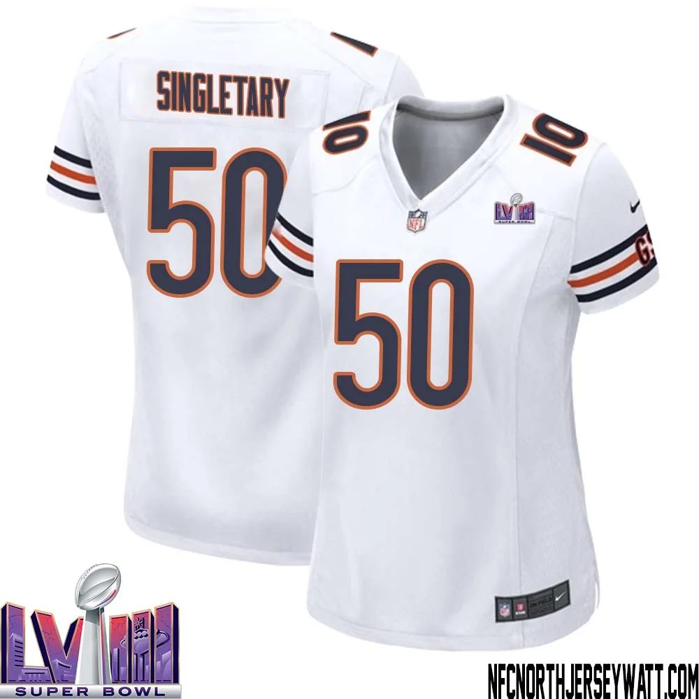 Mike Singletary No 50 Chicago Bears Super Bowl LVIII Away Game Jersey White for Women 1