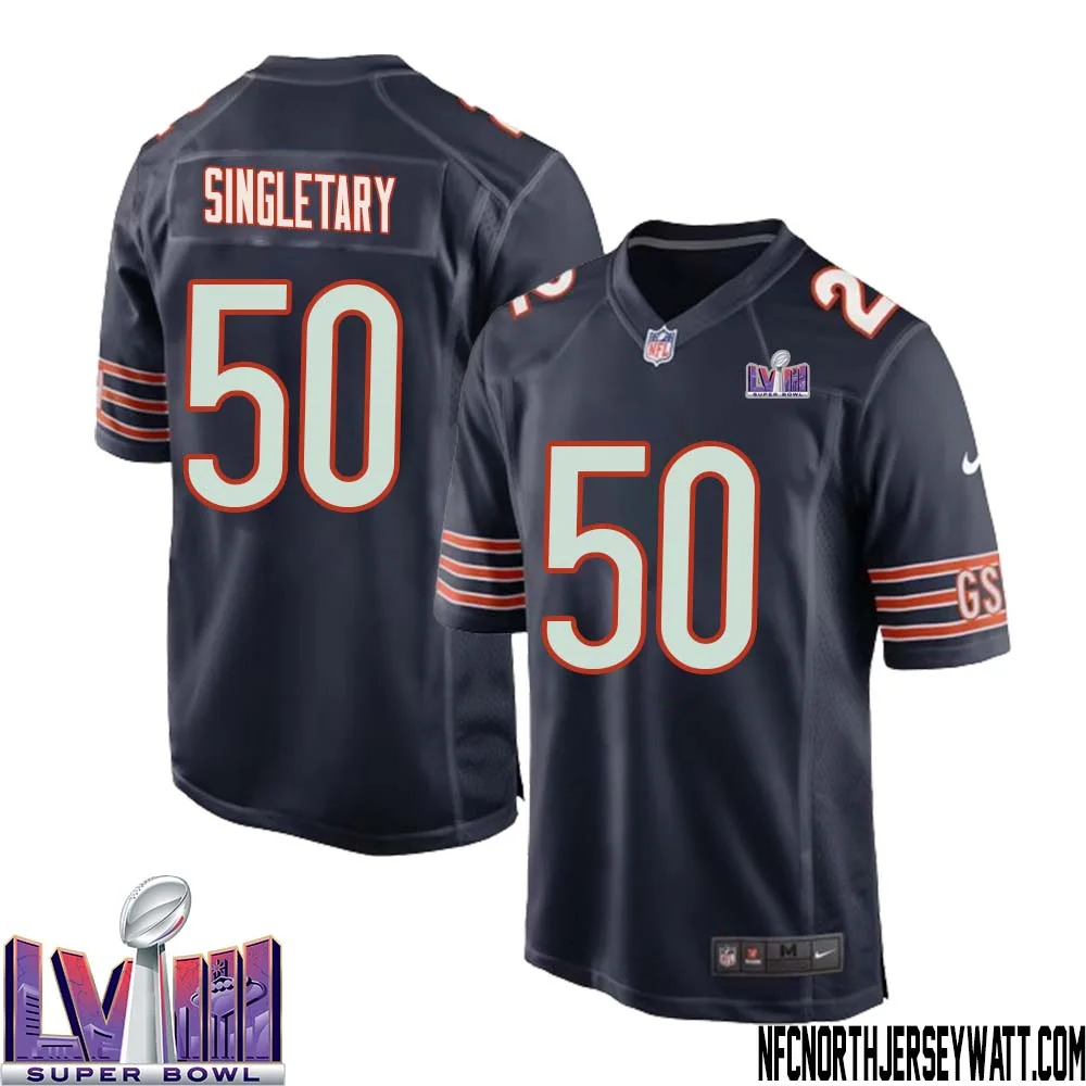 Mike Singletary No 50 Chicago Bears Super Bowl LVIII Home Game Jersey Navy for Men 1