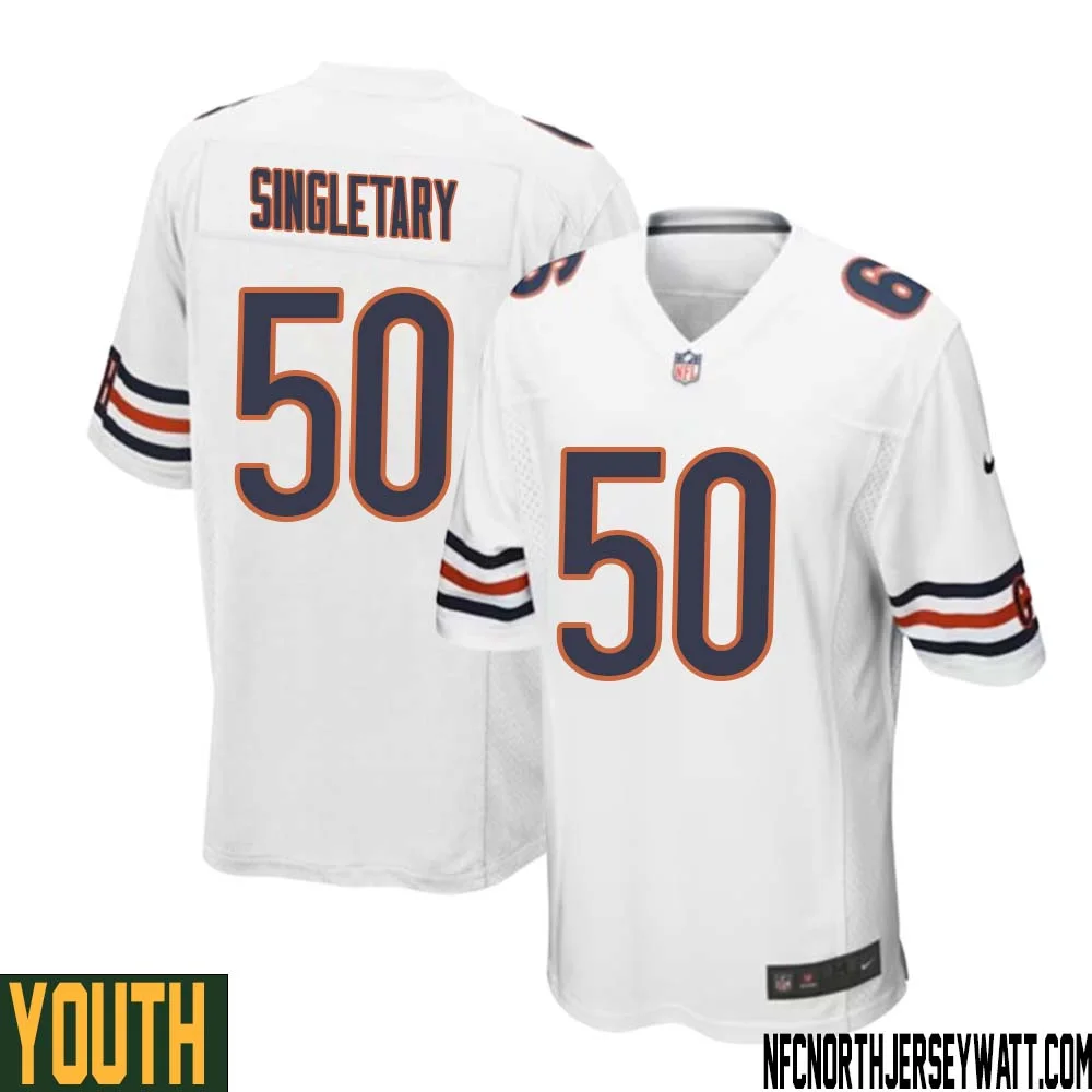 Mike Singletary No 50 Youth White Chicago Bears Away Game Jersey