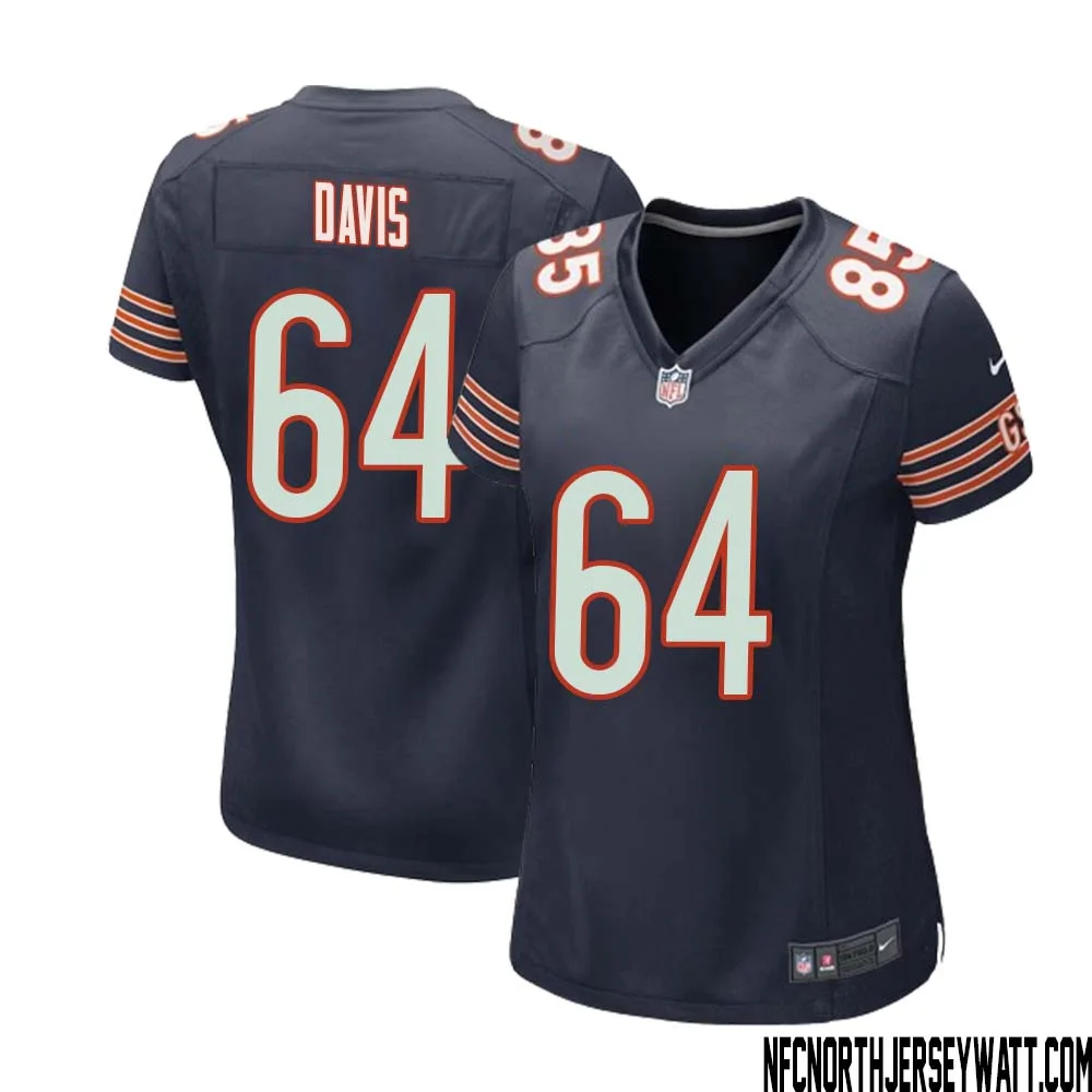 Nate Davis No 64 Chicago Bears Home Game Navy Jersey for Women