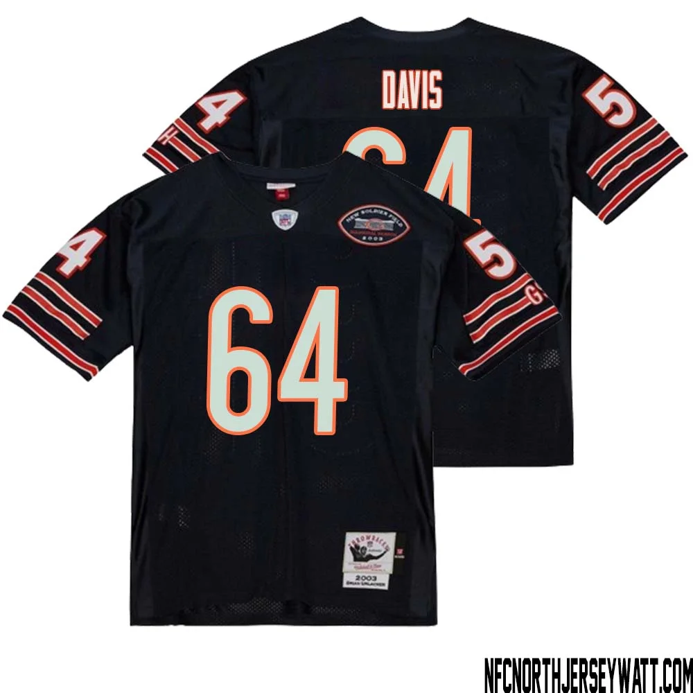 Nate Davis No 64 Men Mitchell Ness Navy Chicago Bears 2004 Authentic Throwback Retired Player Jersey 1