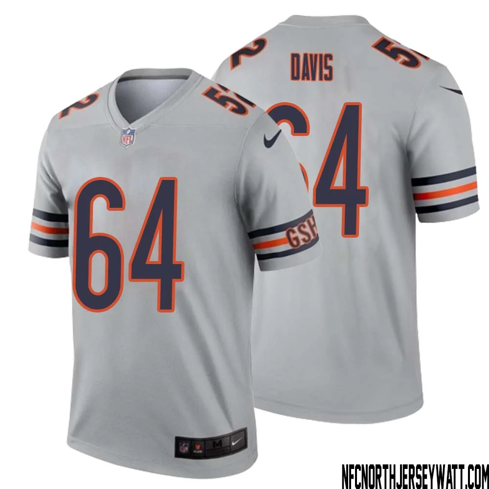 Nate Davis No 64 Men Silver Chicago Bears Inverted Legend Jersey