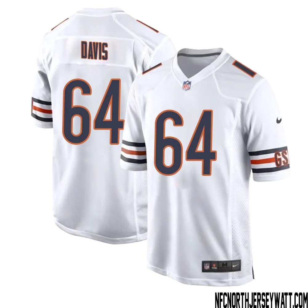 Nate Davis No 64 Men White Chicago Bears Away Game Jersey 1