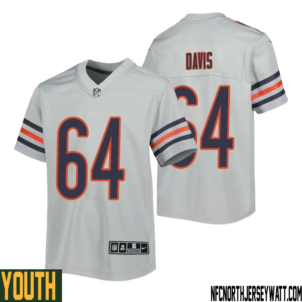 Nate Davis No 64 Youth Silver Chicago Bears Inverted Legend Jersey 1