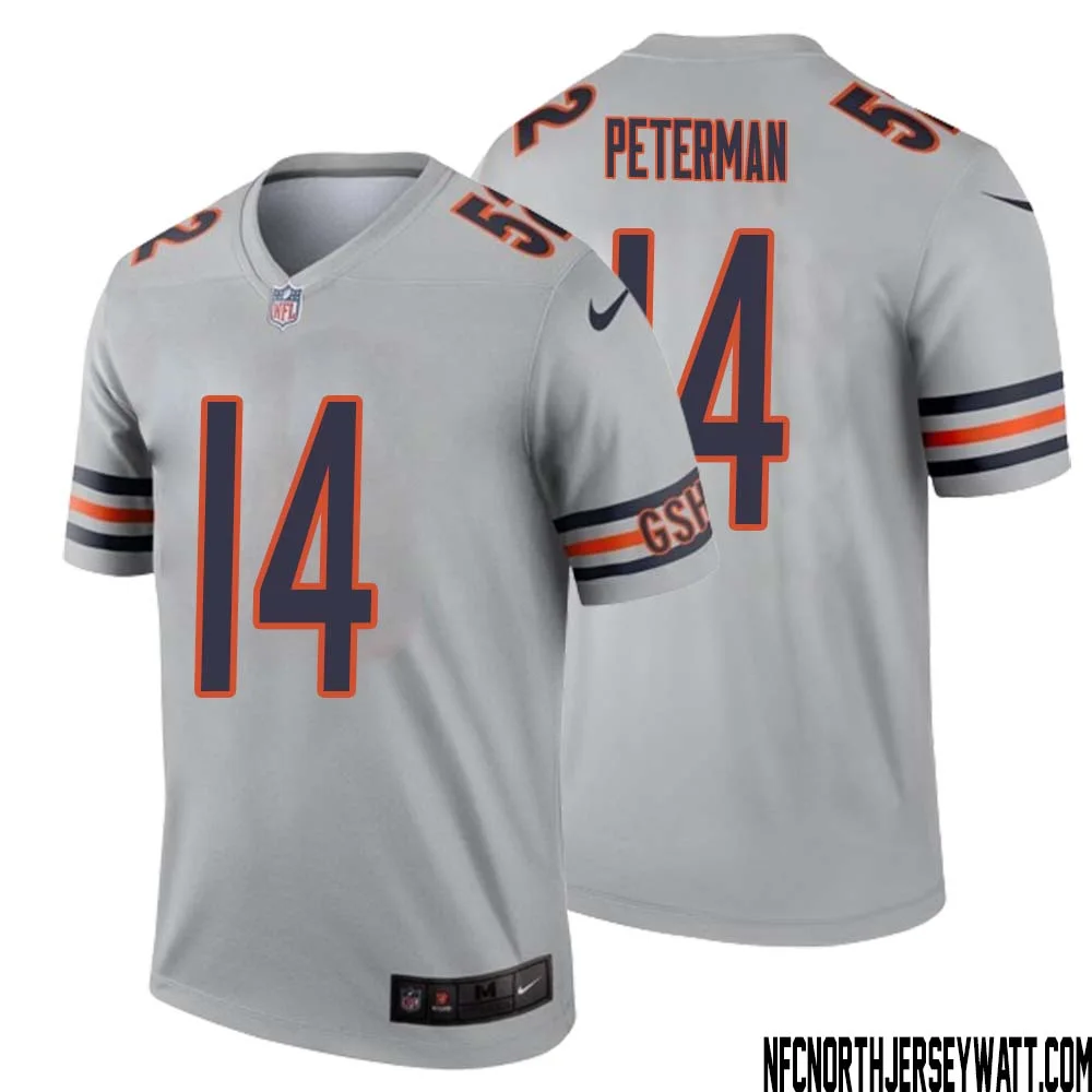 Nathan Peterman No 14 Men Silver Chicago Bears Inverted Legend Jersey