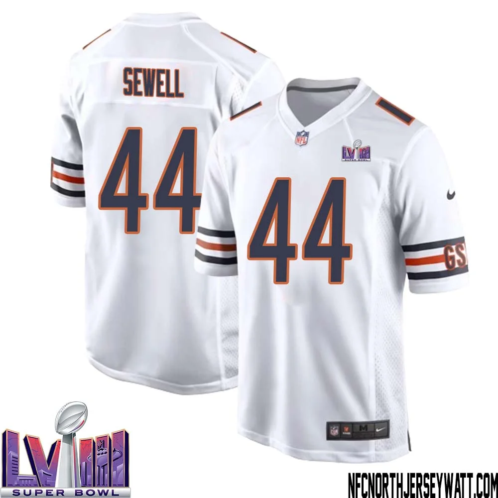 Noah Sewell No 44 Chicago Bears Super Bowl LVIII Away Game Jersey White for Men 1