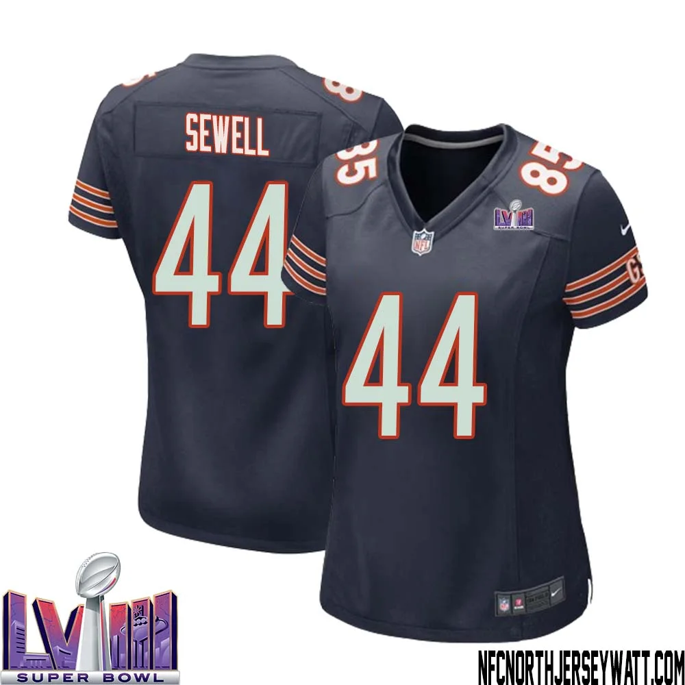 Noah Sewell No 44 Chicago Bears Super Bowl LVIII Home Game Jersey Navy for Women 1