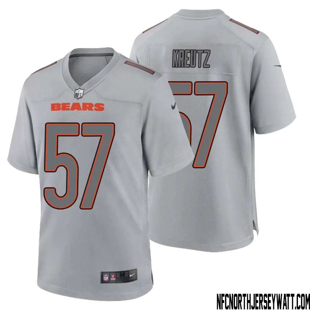Olin Kreutz No 57 Men Gray Chicago Bears Atmosphere Fashion Game Jersey