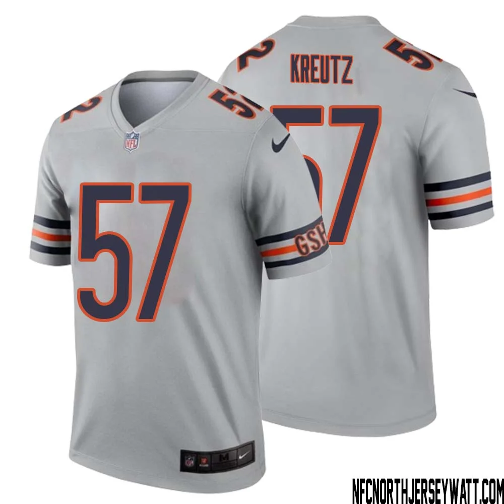 Olin Kreutz No 57 Men Silver Chicago Bears Inverted Legend Jersey 1