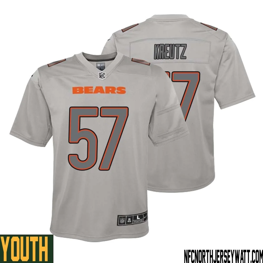 Olin Kreutz No 57 Youth Gray Chicago Bears Atmosphere Fashion Game Jersey 1