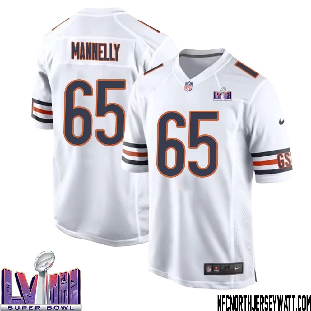 Patrick Mannelly No 65 Chicago Bears Super Bowl LVIII Away Game Jersey White for Men