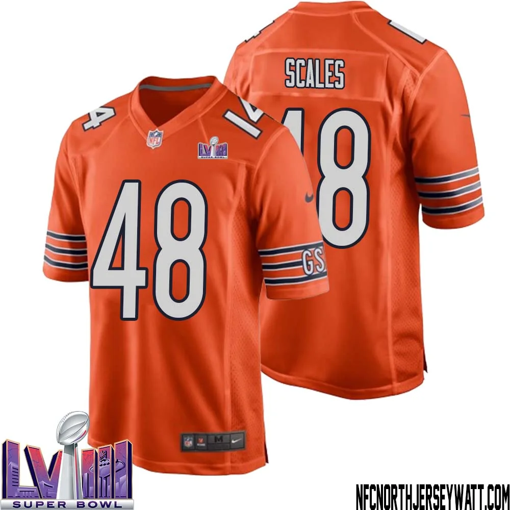 Patrick Scales No 48 Chicago Bears Super Bowl LVIII Alternate Game Jersey Orange for Men