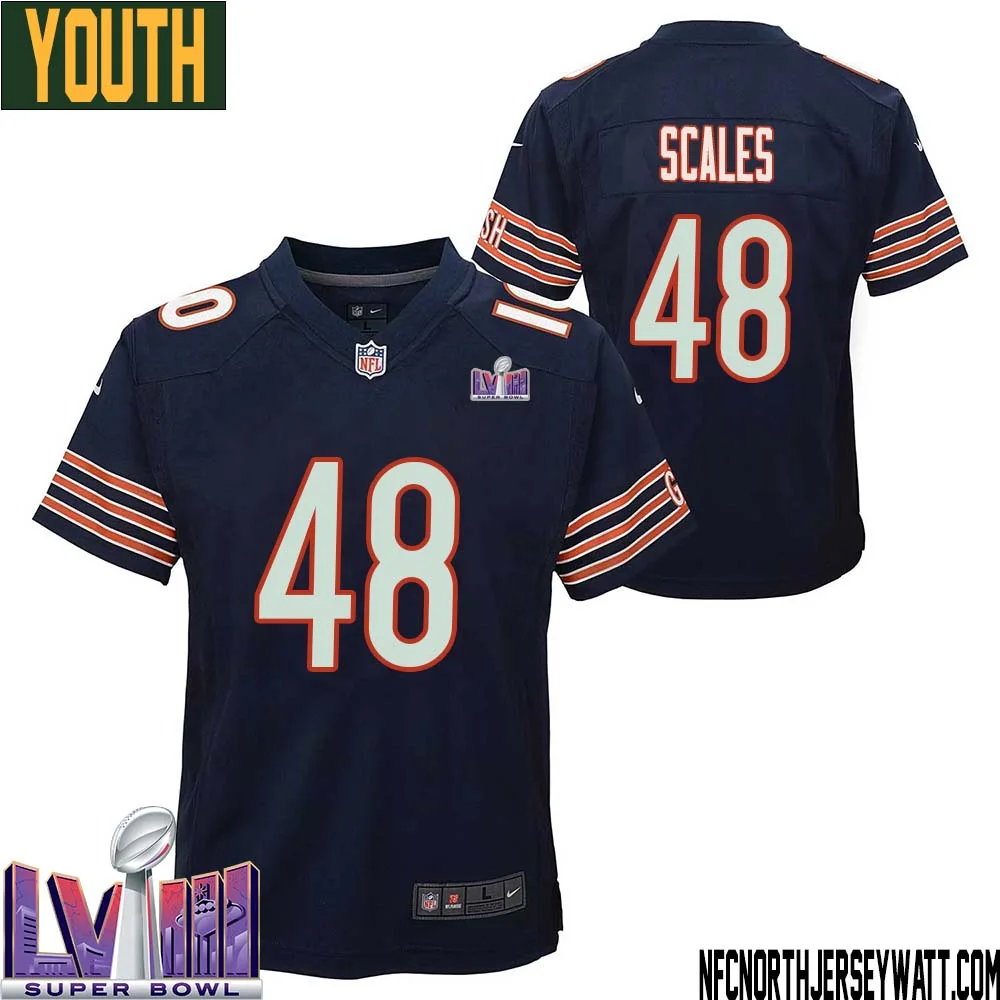 Patrick Scales No 48 Chicago Bears Super Bowl LVIII Home Game Jersey Navy for Youth 1