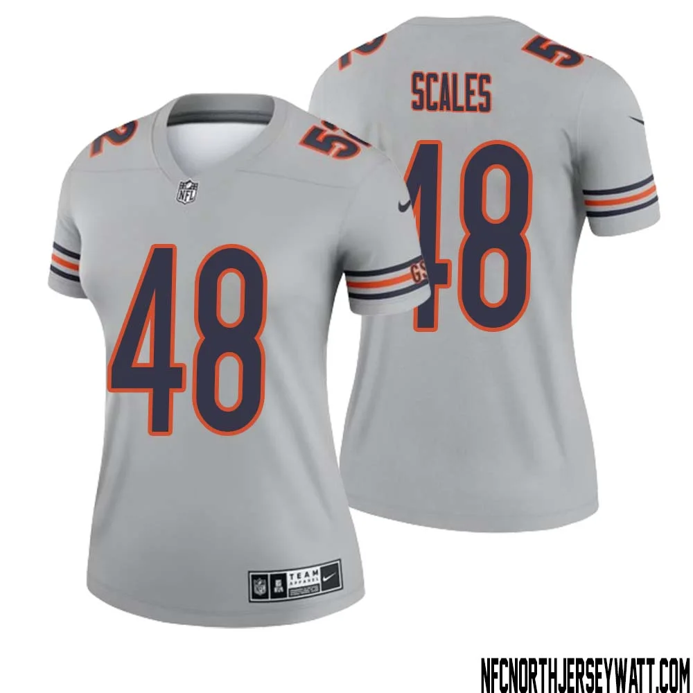 Patrick Scales No 48 Women Silver Chicago Bears Inverted Legend Jersey 1
