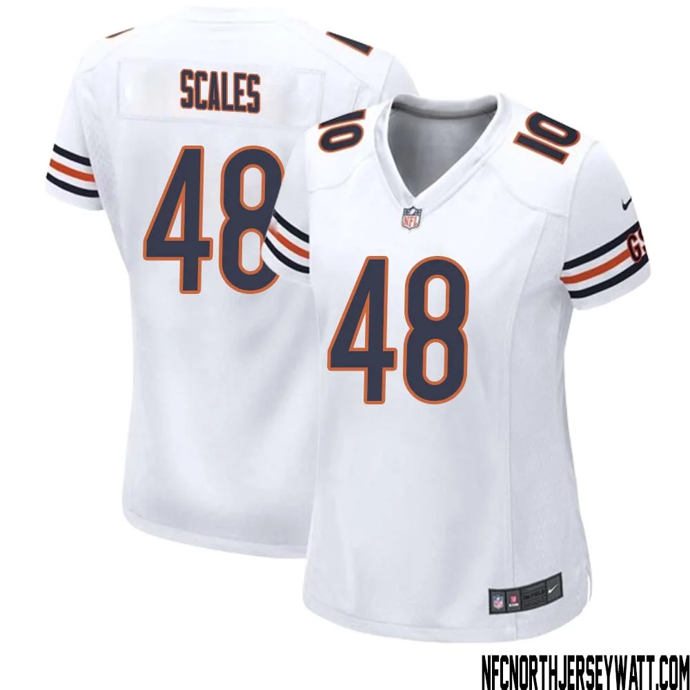 Patrick Scales No 48 Women White Chicago Bears Away Game Jersey