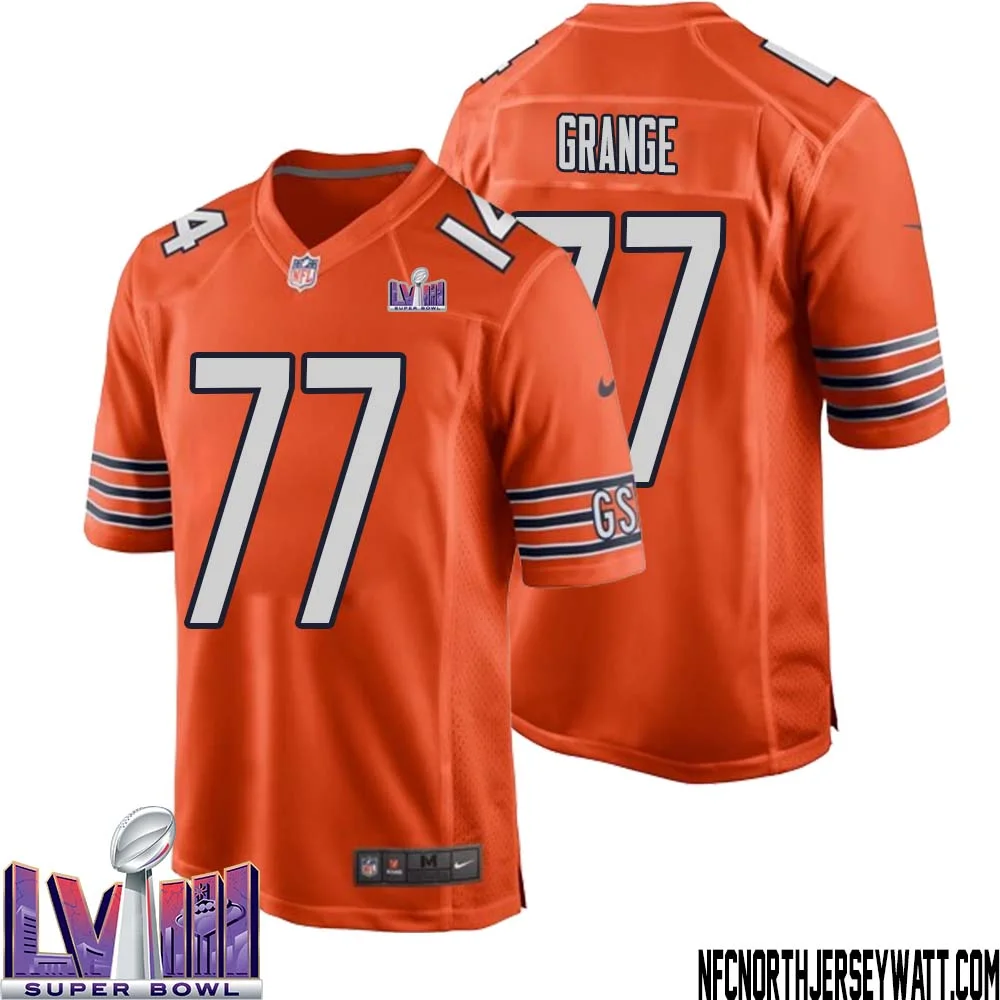 Red Grange No 77 Chicago Bears Super Bowl LVIII Alternate Game Jersey Orange for Men 1