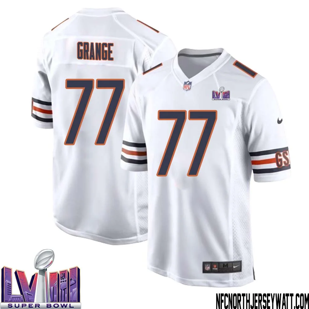 Red Grange No 77 Chicago Bears Super Bowl LVIII Away Game Jersey White for Men