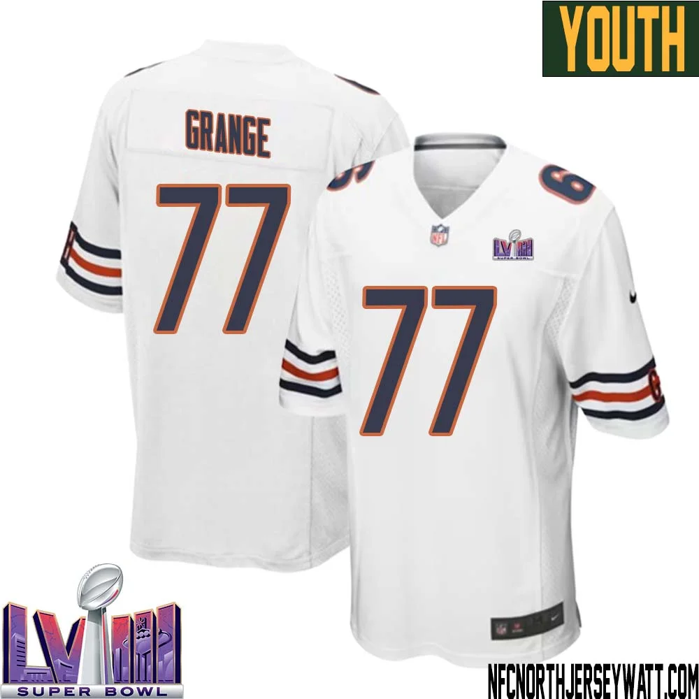 Red Grange No 77 Chicago Bears Super Bowl LVIII Away Game Jersey White for Youth