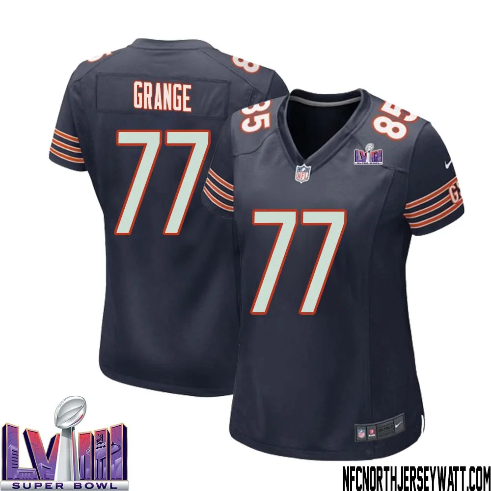 Red Grange No 77 Chicago Bears Super Bowl LVIII Home Game Jersey Navy for Women 1