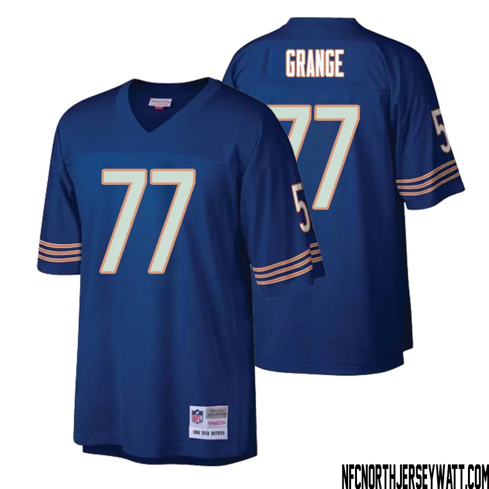 Red Grange No 77 Men Mitchell Ness Navy Chicago Bears Retired Player Legacy Replica Jersey