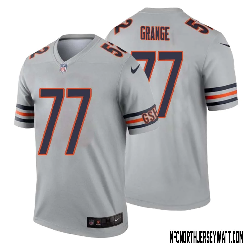 Red Grange No 77 Men Silver Chicago Bears Inverted Legend Jersey 1