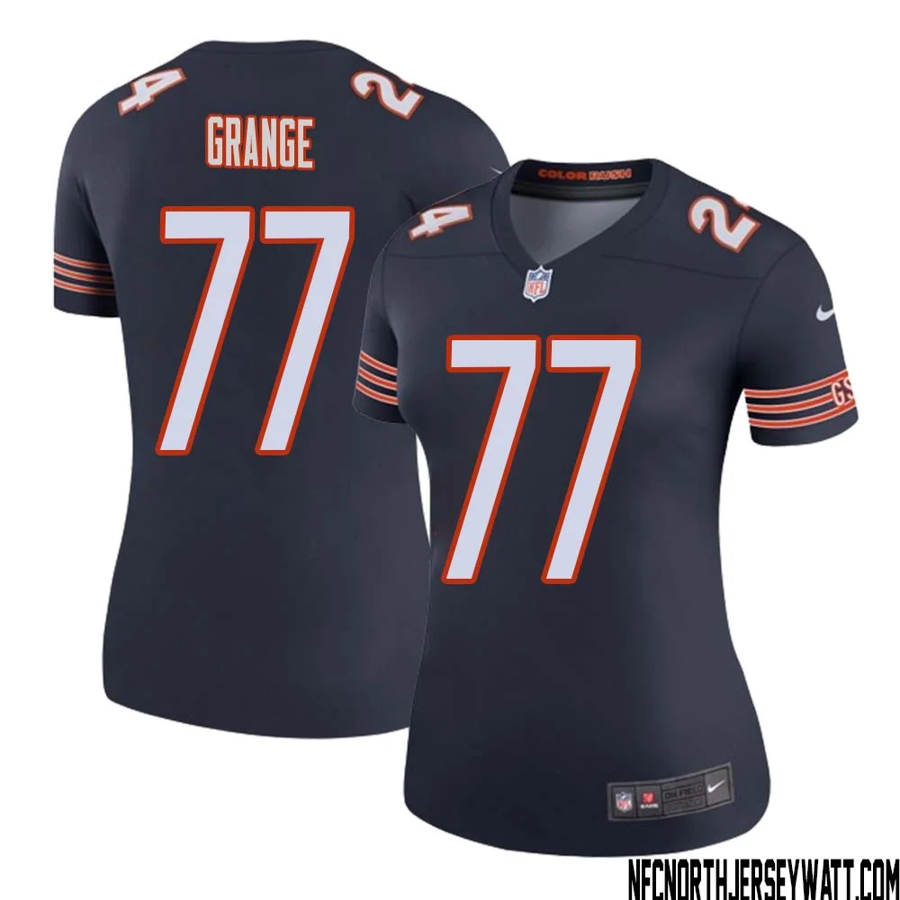 Red Grange No 77 Women Navy Chicago Bears Color Rush Legend Jersey