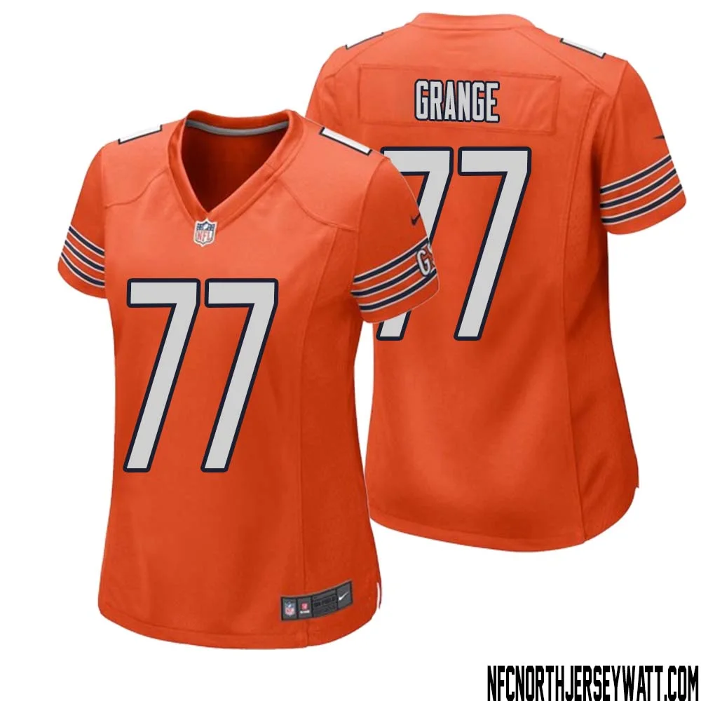 Red Grange No 77 Women Orange Chicago Bears Alternate Game Player Jersey