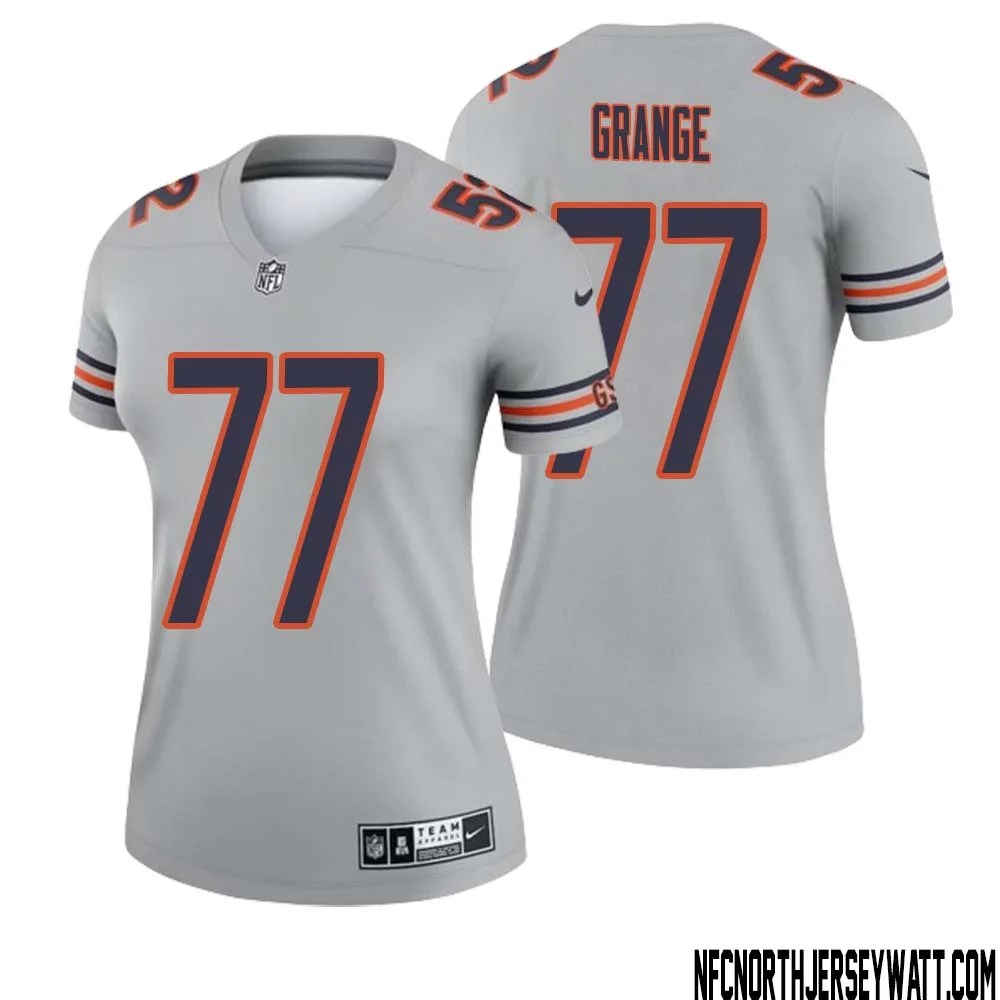 Red Grange No 77 Women Silver Chicago Bears Inverted Legend Jersey