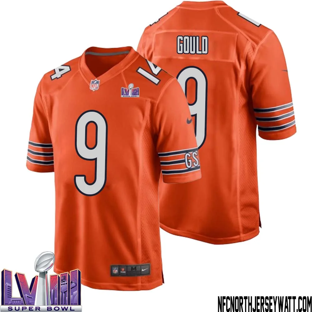Robbie Gould No 9 Chicago Bears Super Bowl LVIII Alternate Game Jersey Orange for Men 1