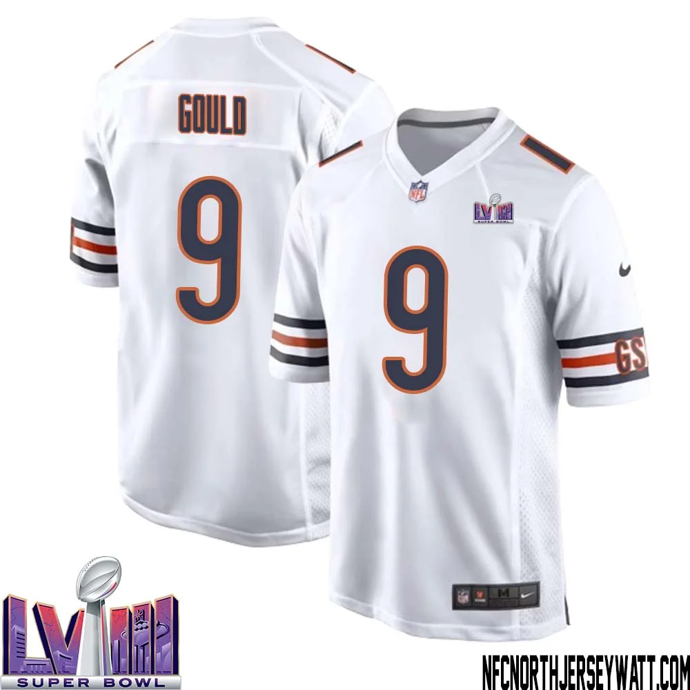 Robbie Gould No 9 Chicago Bears Super Bowl LVIII Away Game Jersey White for Men
