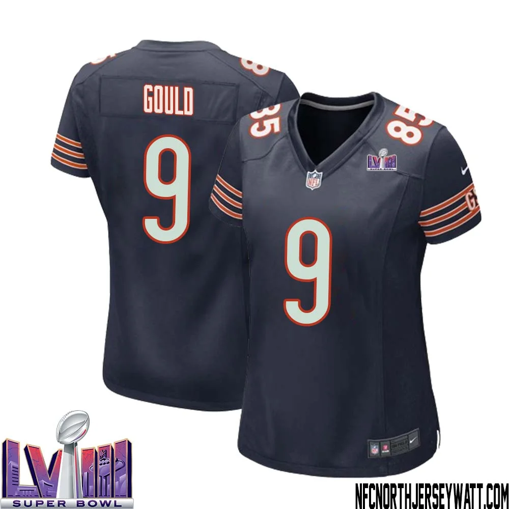 Robbie Gould No 9 Chicago Bears Super Bowl LVIII Home Game Jersey Navy for Women