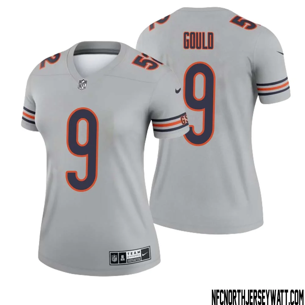Robbie Gould No 9 Women Silver Chicago Bears Inverted Legend Jersey 1