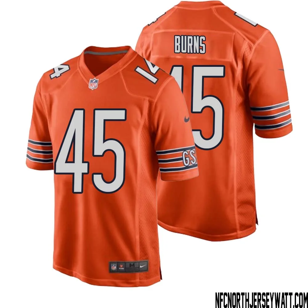 Robert Burns No 45 Men Orange Chicago Bears Alternate Game Player Jersey