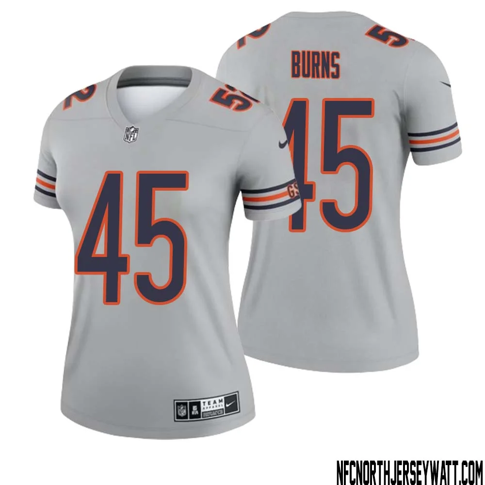 Robert Burns No 45 Women Silver Chicago Bears Inverted Legend Jersey