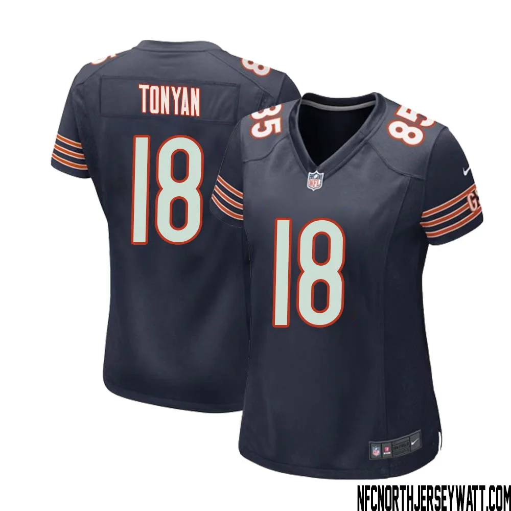 Robert Tonyan No 18 Chicago Bears Home Game Navy Jersey for Women 1