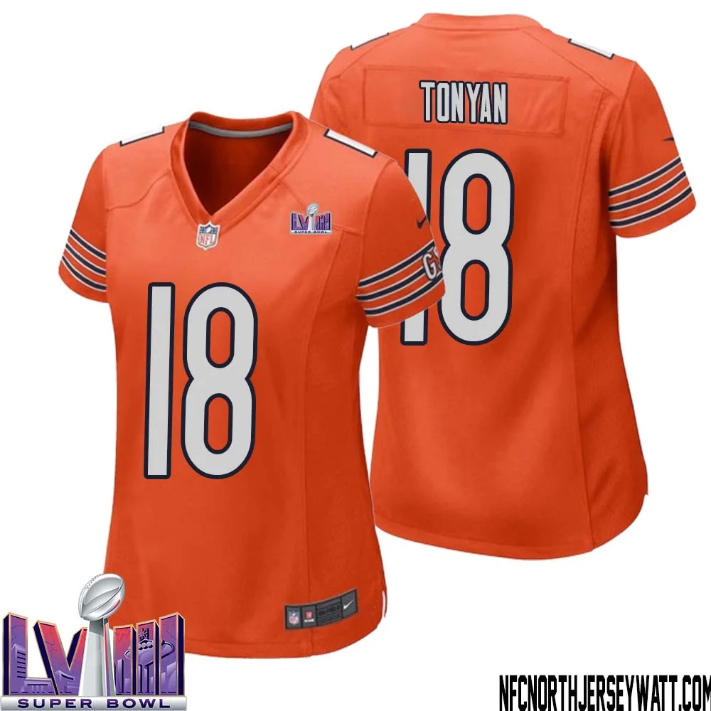 Robert Tonyan No 18 Chicago Bears Super Bowl LVIII Alternate Game Jersey Orange for Women 1