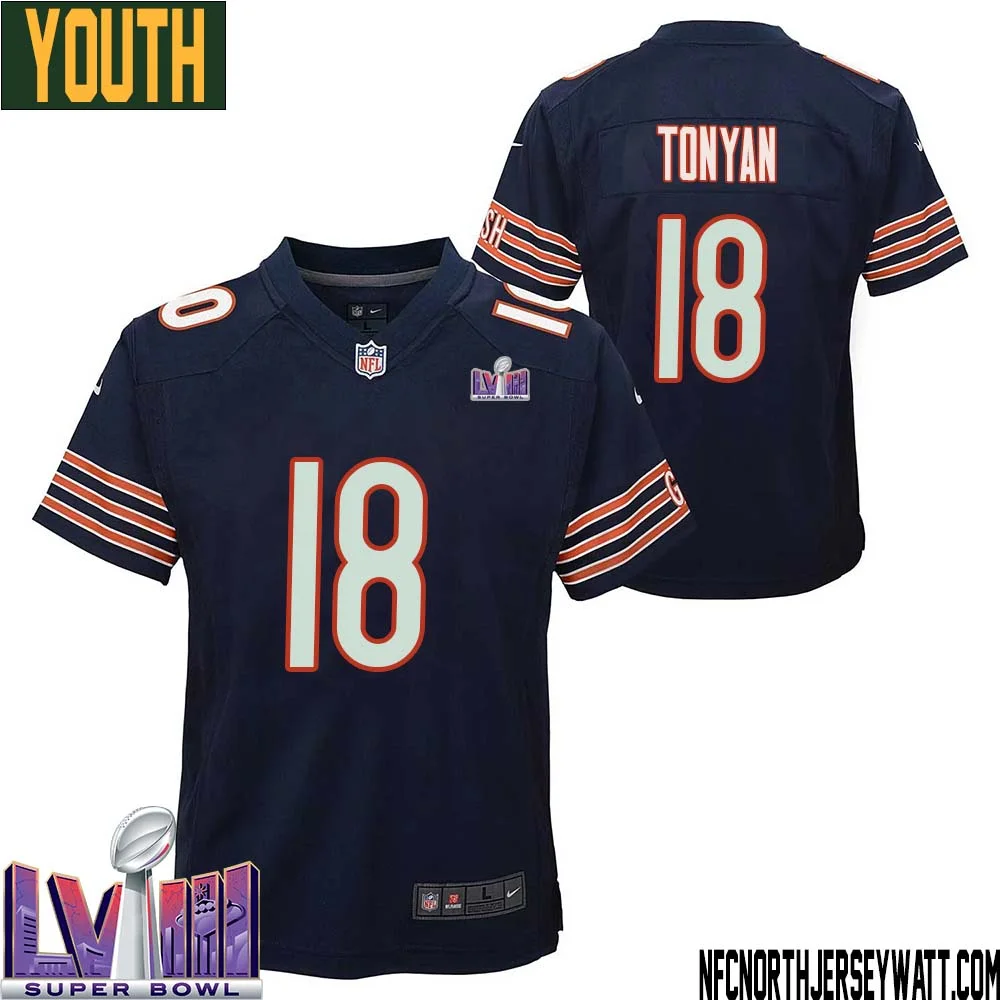 Robert Tonyan No 18 Chicago Bears Super Bowl LVIII Home Game Jersey Navy for Youth