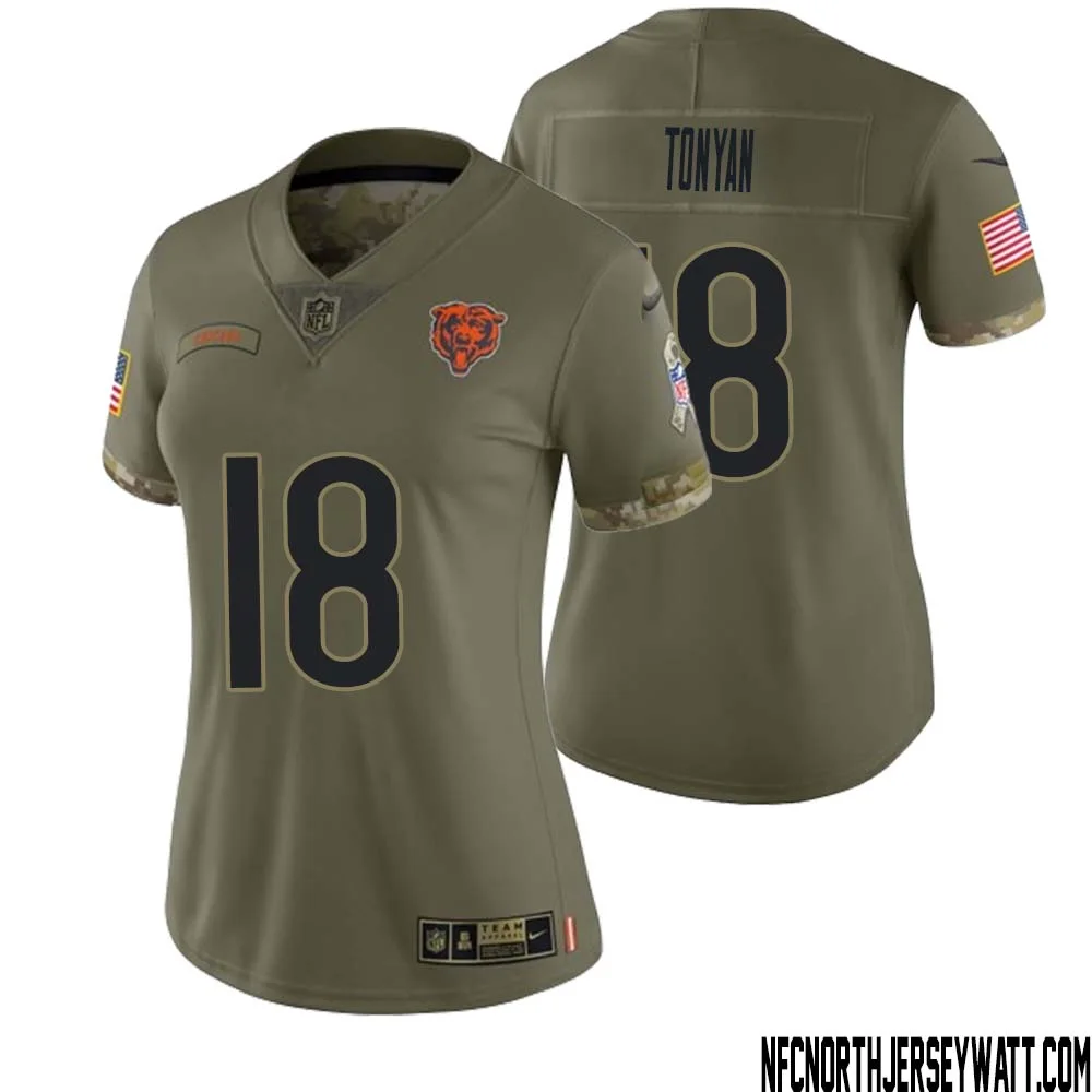 Robert Tonyan No 18 Women Olive Chicago Bears 2022 Salute To Service Retired Player Limited Jersey 1