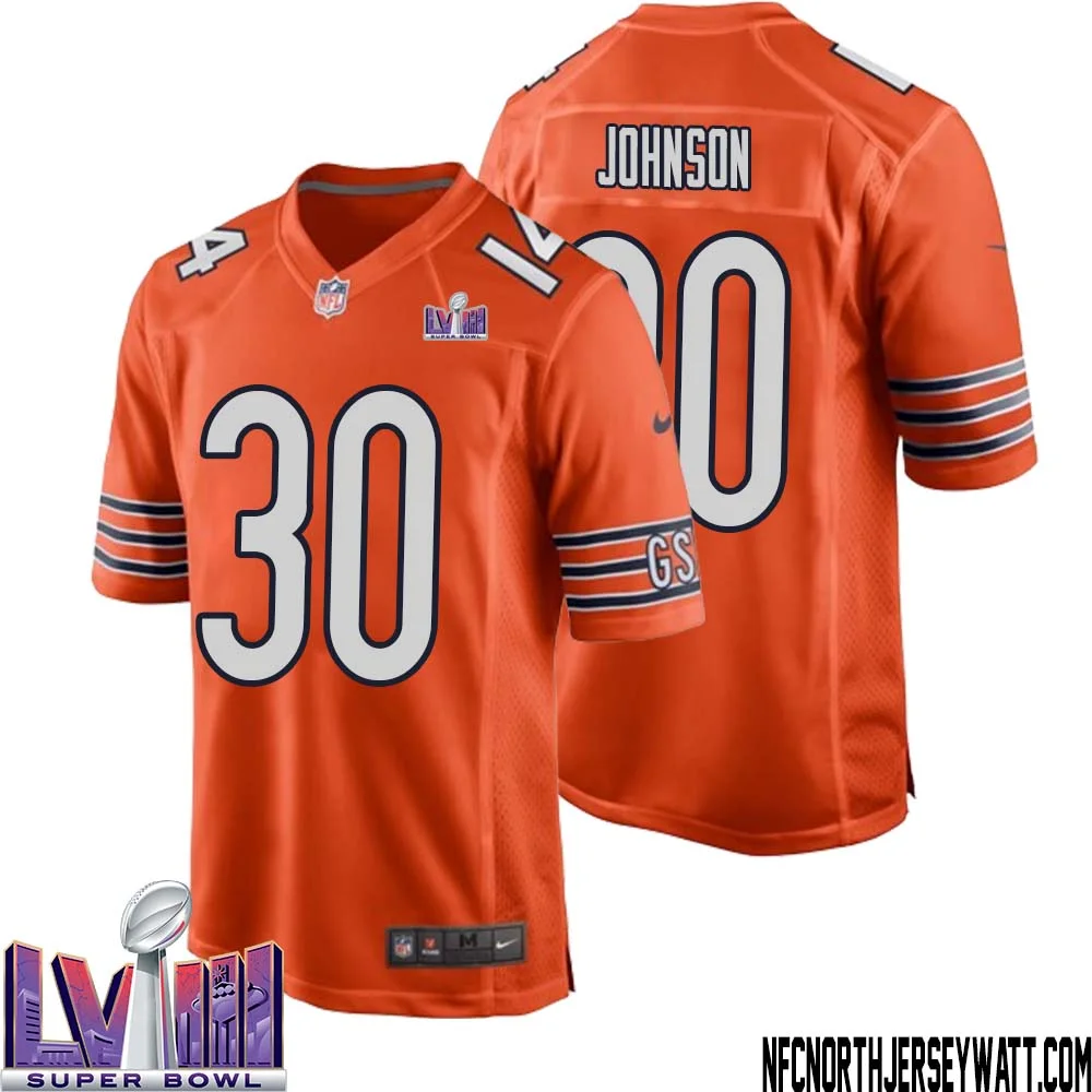 Roschon Johnson No 30 Chicago Bears Super Bowl LVIII Alternate Game Jersey Orange for Men 1
