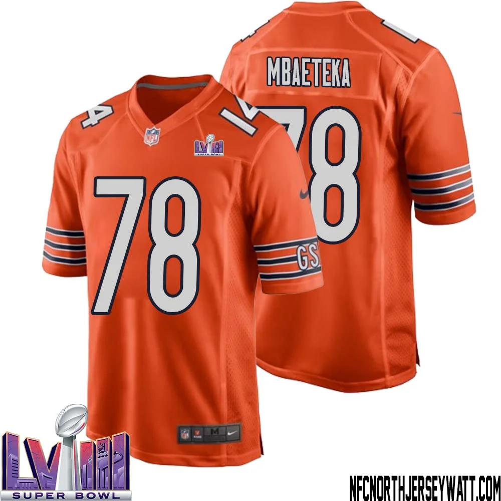 Roy Mbaeteka No 78 Chicago Bears Super Bowl LVIII Alternate Game Jersey Orange for Men 1
