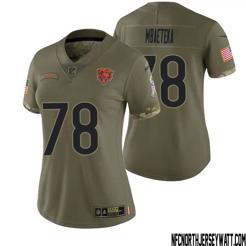 Roy Mbaeteka No 78 Women Olive Chicago Bears 2022 Salute To Service Retired Player Limited Jersey