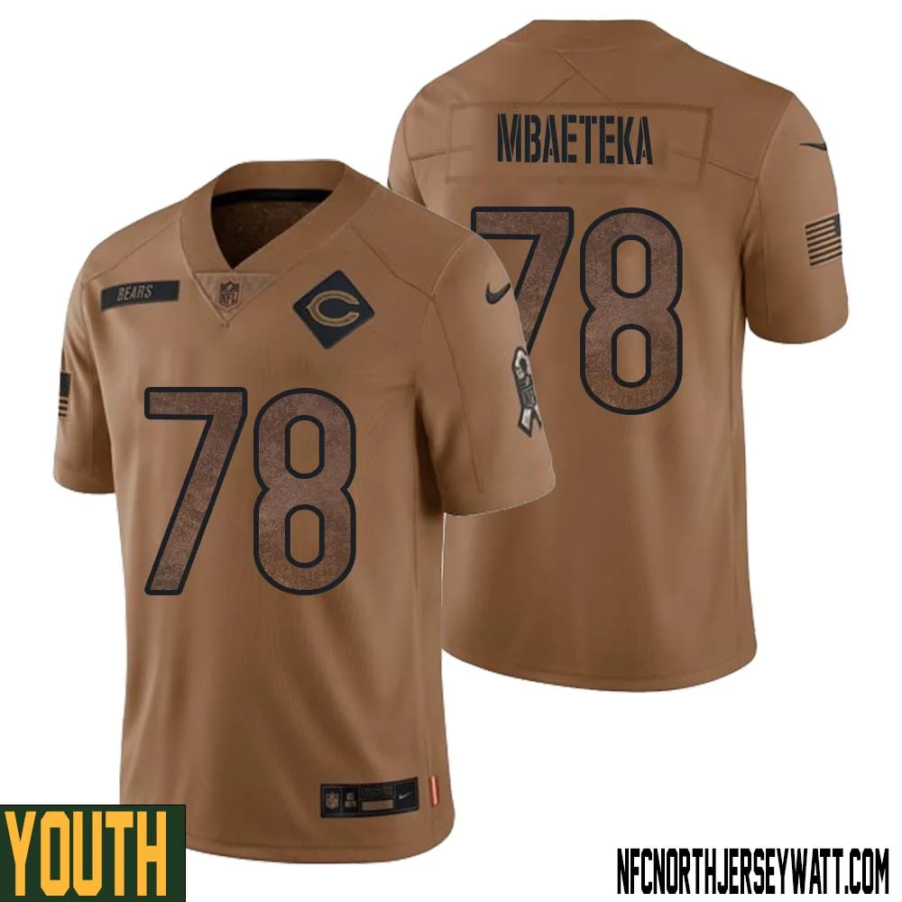 Roy Mbaeteka No 78 Youth Brown Chicago Bears 2023 Salute To Service Retired Player Limited Jersey