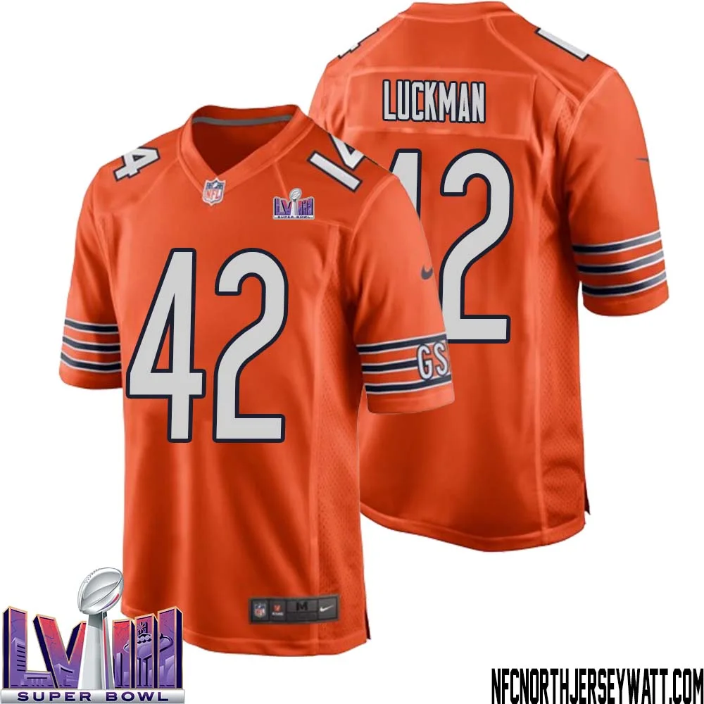Sid Luckman No 42 Chicago Bears Super Bowl LVIII Alternate Game Jersey Orange for Men