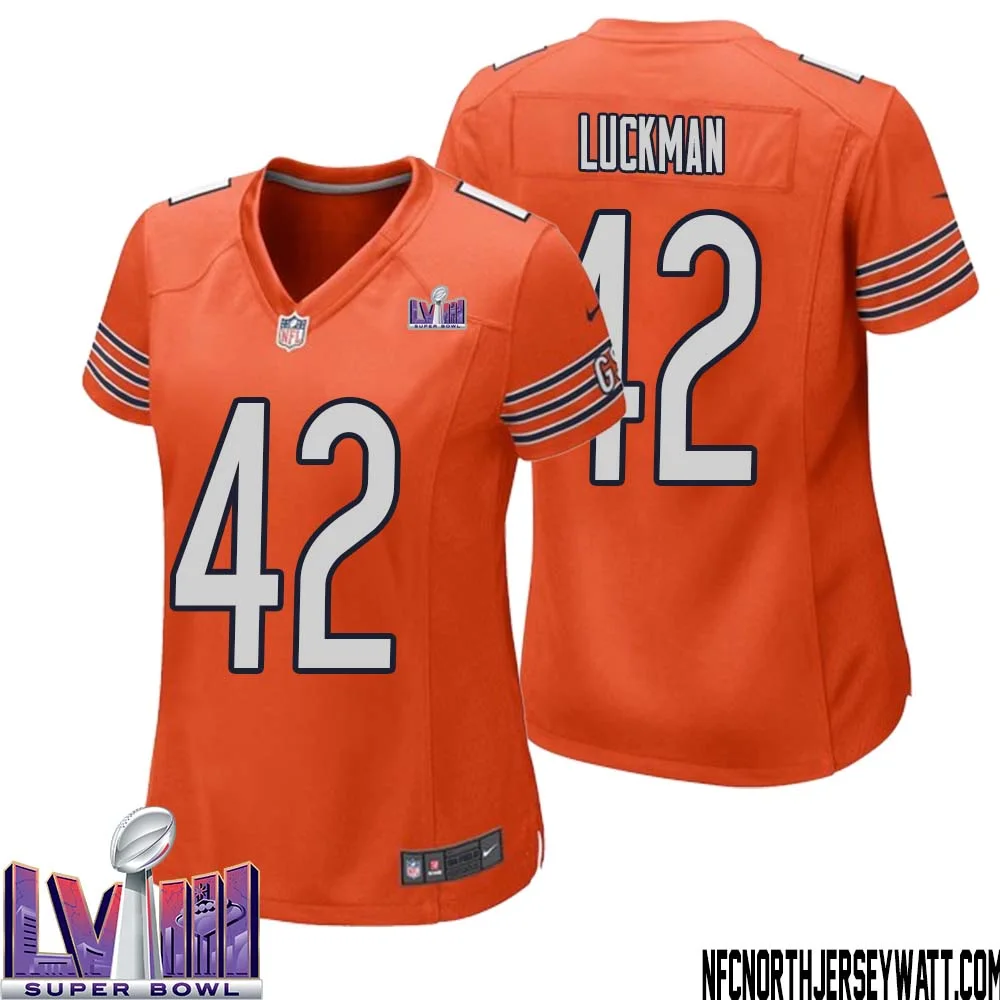 Sid Luckman No 42 Chicago Bears Super Bowl LVIII Alternate Game Jersey Orange for Women 1