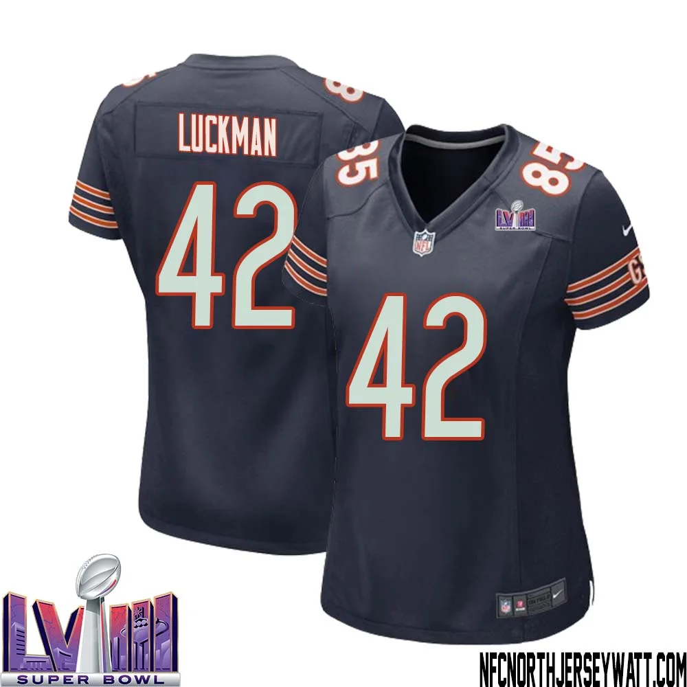 Sid Luckman No 42 Chicago Bears Super Bowl LVIII Home Game Jersey Navy for Women 1