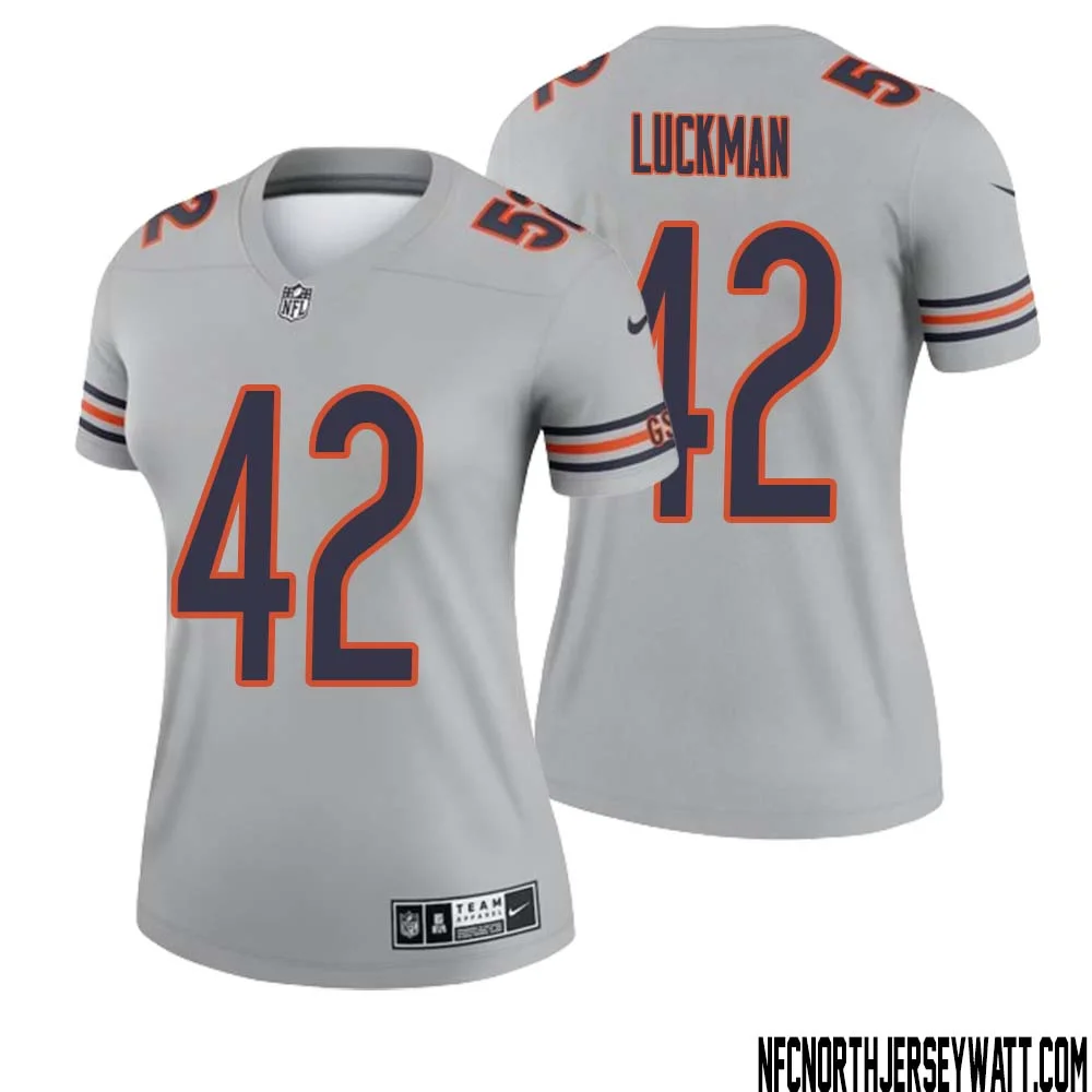 Sid Luckman No 42 Women Silver Chicago Bears Inverted Legend Jersey