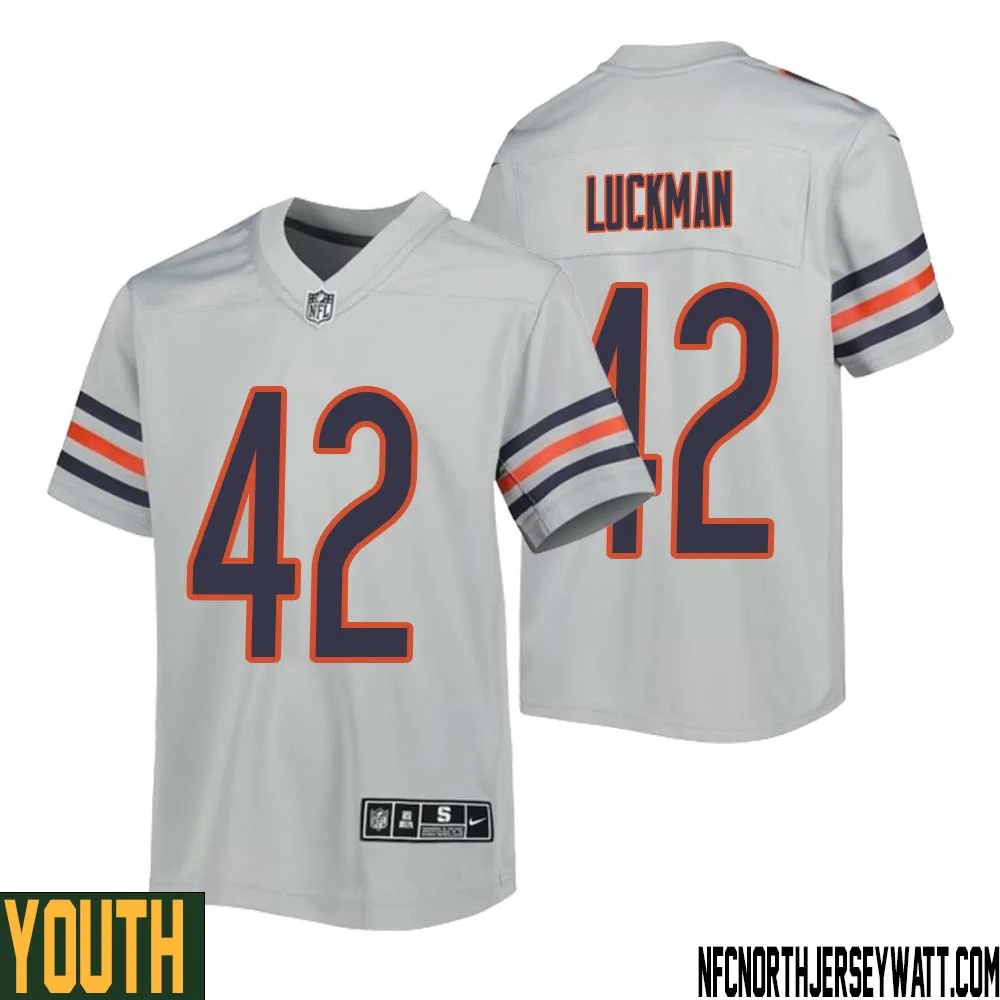Sid Luckman No 42 Youth Silver Chicago Bears Inverted Legend Jersey