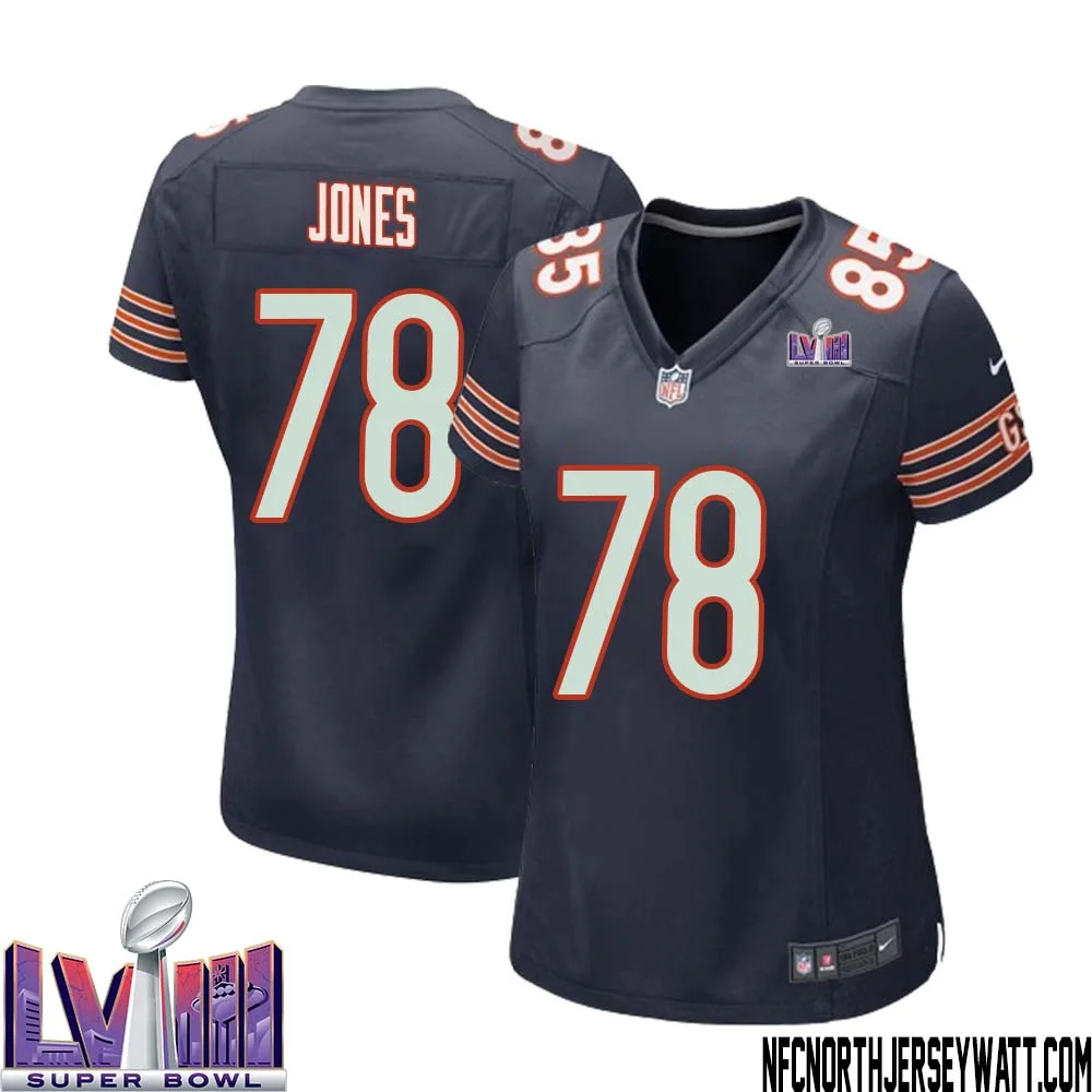 Stan Jones No 78 Chicago Bears Super Bowl LVIII Home Game Jersey Navy for Women